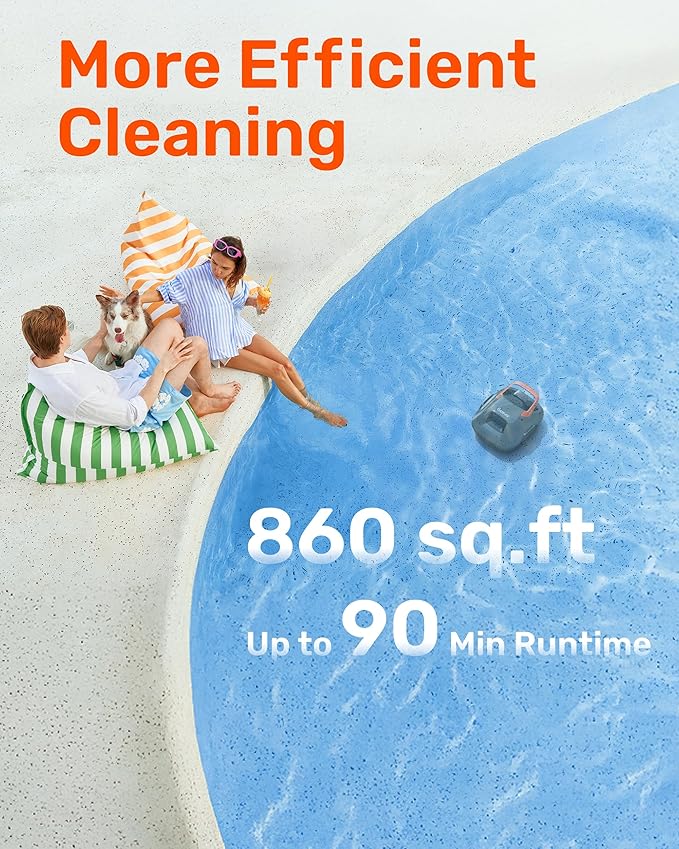 Gosvor Cordless Robotic Pool Cleaner, Pool Vacuum for Above Ground Pool Lasts 90 Min, Portable, Self-Parking, Ideal for Flat Above-Ground Pools up to 860 sq.ft