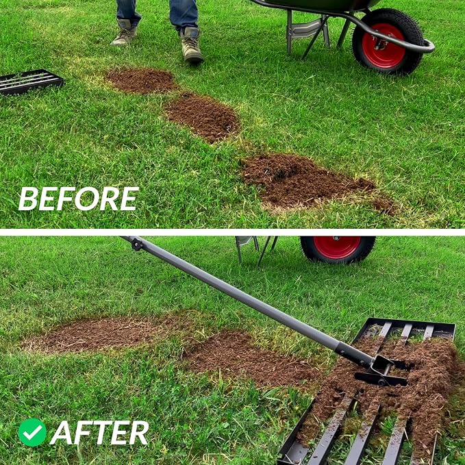 Walensee Lawn Leveling Rake, 30"x10" Heavy Duty Lawn Leveler Tool with 7FT Steel Handle, Levelawn Landscape Rake for Topdressing, Soil, Sand, Dirt, Backyard, Garden, Golf Course