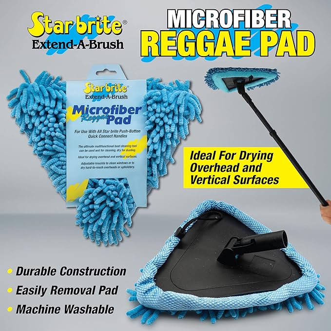 STAR BRITE Reggae Wet/Dry Pad - Super Absorbent Microfiber for Boat, Car & RV - Scratch-Free Cleaning with Articulated Base (040128)