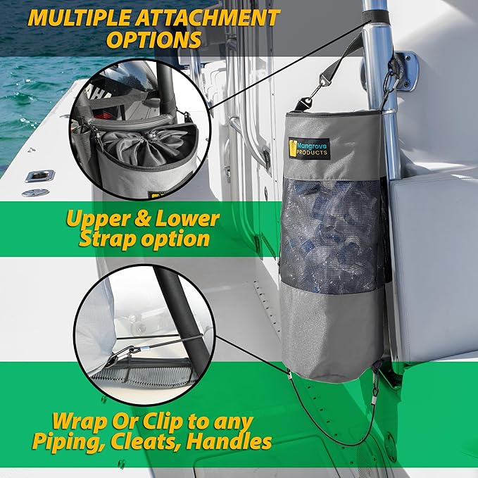 Mangrove Products: Portable Boat Trash Can, Reusable Trash Bag, Boating Equipment, Boat Storage, Boat Accessories Marine, Pontoon Boat Accessories, Fishing, Sandbar, RV, or Camping