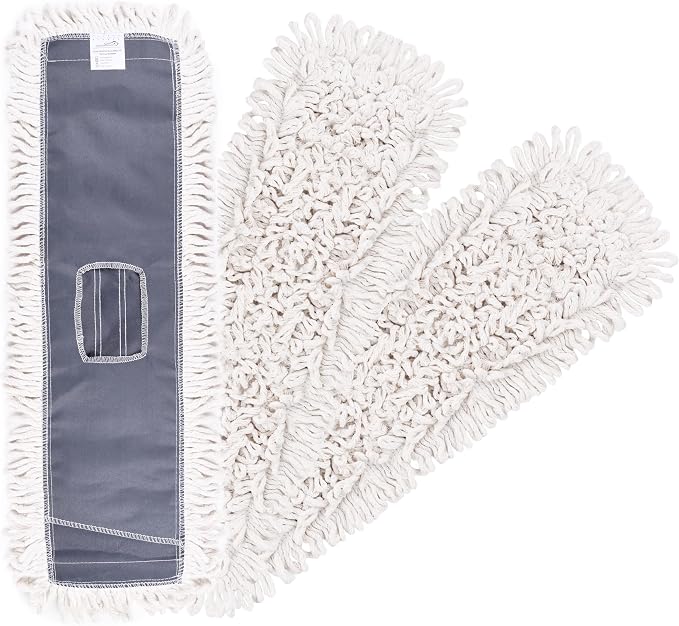 Kleen Handler 24" Commercial Dust Mop Replacement Heads, 3 Pack Industrial Loop End Flat Dust Mop Pads, Washable Cotton Mop Refill for Floor Cleaning, Natural