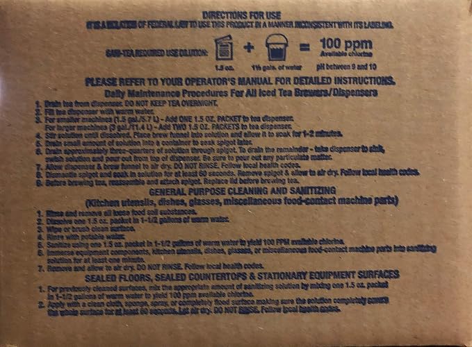 Stera Sheen Sani-Tea - 1.5 Ounce Packets - Tea Brewer, Dispenser Cleaner and Sanitizer - Remove Tea Residues and Oils, Ensure Food Safety, 80 Packets Per Case
