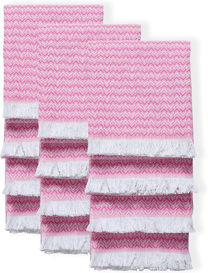 TWINY threads Dish Towel Chevron Weave, Premium 100% Cotton Kitchen Linen Set, Large Dish Rags and Wash Rags, Absorbent Quick Drying, Washable Reusable Dishcloth Set, 12 Pack, 16"x26", Rose Pink