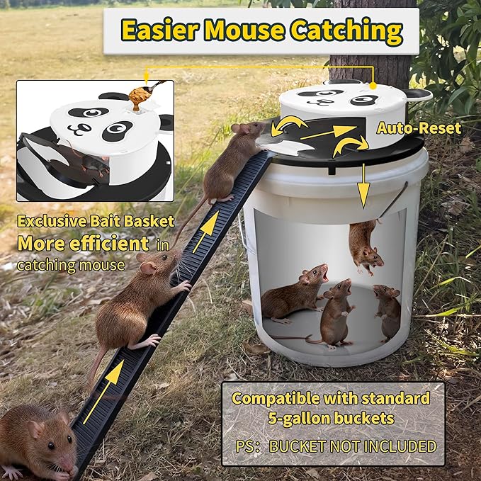4 Packs Mouse Traps Bucket,Automatic Reset Flip Lid Humane Mouse Trap-Multi-Catch Rat Traps Outdoor&Indoor Home Use-Reusable Mice Catching Tool -4 Packs White