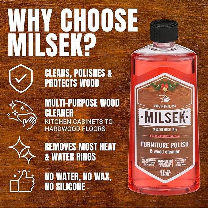Milsek Furniture Polish and Wood Cleaner with Cinnamon Raspberry Scent - for Home and Household from Hardwood Floors to Kitchen Cabinets - 12 Fl Oz (Pack of 1)