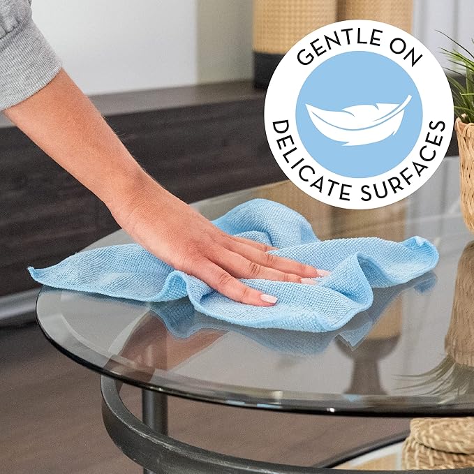 S&T INC. Microfiber Cleaning Cloth, Bulk Microfiber Towel for Home, Reusable and Lint Free Cloth Towels for Car, Light Blue, 11.5 Inch x 11.5 Inch, 25 Pack