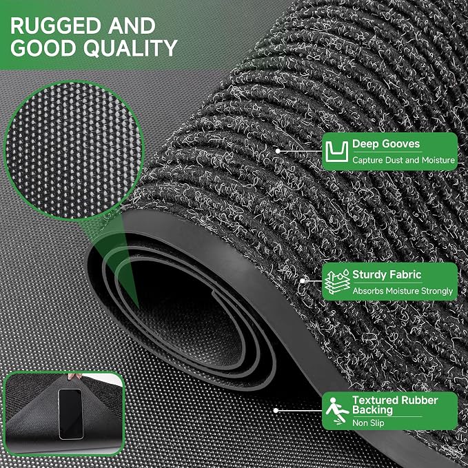 100pointONE Front Door Mat, Heavy Duty Indoor Outdoor Doormat for Entryway, 72" x 24" Low Profile Outdoor Mats for Home Entrance, Stain and Fade Resistant Welcome Mat for High Traffic Area, Black
