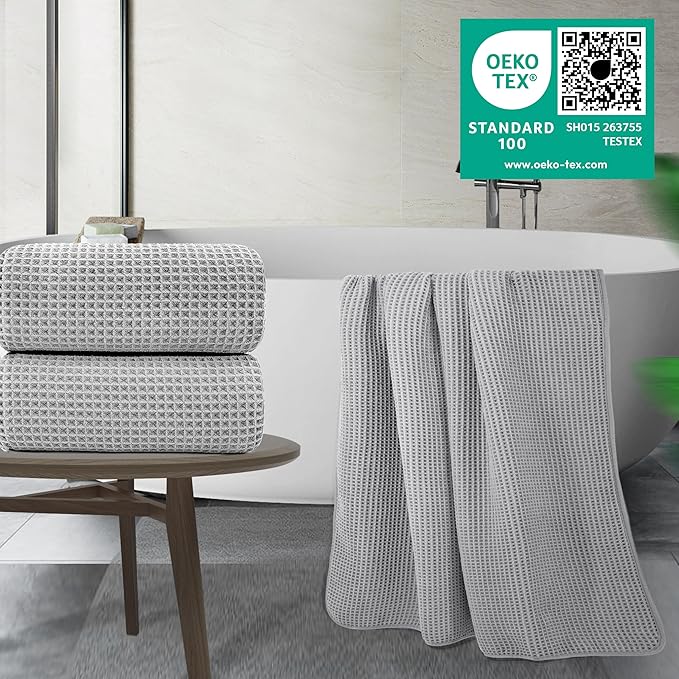 POLYTE 430 GSM Microfiber Quick Dry Lint Free Bath Sheet, 70 x 35 in, Set of 2 (Waffle Weave)