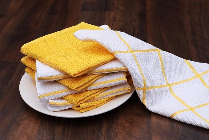 AMOUR INFINI Terry Dish Cloths Set of 8 Kitchen Towels Pack of 4 Highly Absorbent Super Soft Kitchen Reusable Quick Dry Dishcloths Set