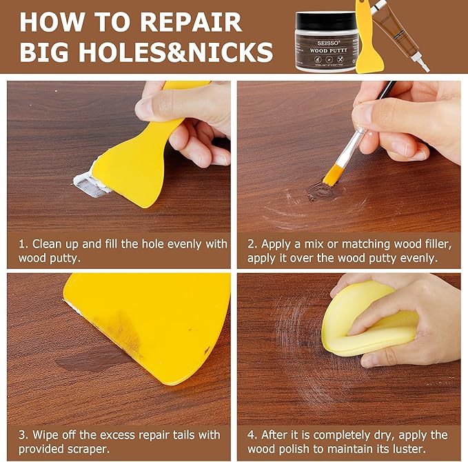 SEISSO Wood Furniture Repair Kit, 12 Colors Wood Fillers&Touch Up Markers, Wood Putty with Polish Wax, Wood Repairing Kit of Stains, Scratches, Holes, Cracks(40 PCs)