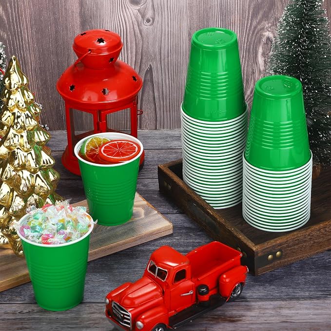 Kochorie 50 Pack Disposable Plastic Cups 12 Ounce Green Solo Cups Drinking Party Cups Bulk Party Cups for Christmas Halloween Wedding Birthday Parties, Picnics Events