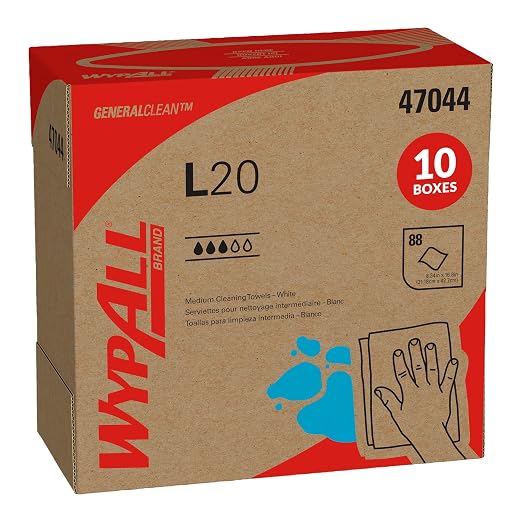WypAll® GeneralClean™ L20 Medium Cleaning Cloths (47044), Pop-Up Box, White (88 Sheets/Box, 10 Boxes/Case, 880 Sheets/Case)