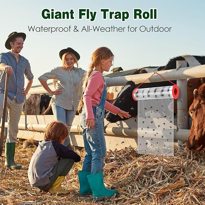 Giant Fly Sticky Trap Roll – 12 Rolls, 360 FT Total Heavy-Duty Fly Paper Glue Trap for Indoor & Outdoor, Hanging & Tree Wrap Insect Barrier for Lantern Flies, Ants, Gnats & Flying Insects