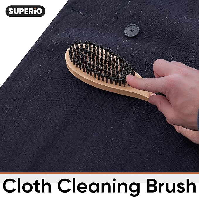 Superio Clothes Brush Garment Brush Pet Hair Remover 3 in 1 Lint Brush, Clothing Brush, and Shoe Horn for Suit, Wool Coat, Sweaters, Shoes, Double Sided Portable Depiller with Wood Handle (3) -Superio