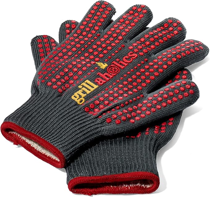 Grillaholics Bristle Free Grill Brush + High Heat Grilling Gloves + Vegetable Grill Basket Bundle