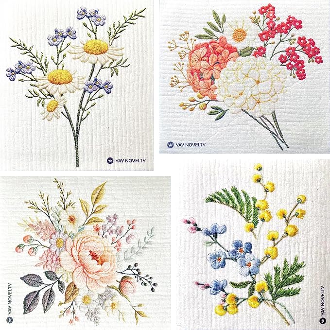 Swedish Dishcloths - 12 Pack | Made in Germany | Ultra-Absorbent, Reusable Cellulose Sponge Cloths for Kitchen | No-Odor, Eco-Friendly Cleaning Wipes | Water-Based Ink | Needlework