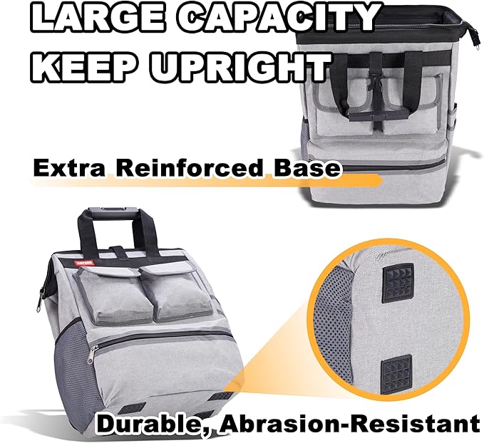 Backpack Tool Bag with Padded Back Support Heavy Duty Tool Kit Carrier Storage Bags for Electrician, Plumber, HVAC, Cable Repairman