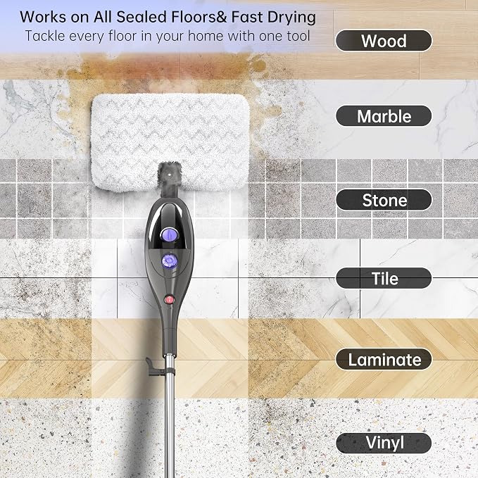 12 in 1 Steam Mop,Detachable Handheld Steam Cleaner for Hardwood Floors, Tile, Carpet, Clothes, Windows & Furniture, Lightweight Floor Steamer with 15S Fast Heat-Up & Adjustable Steam