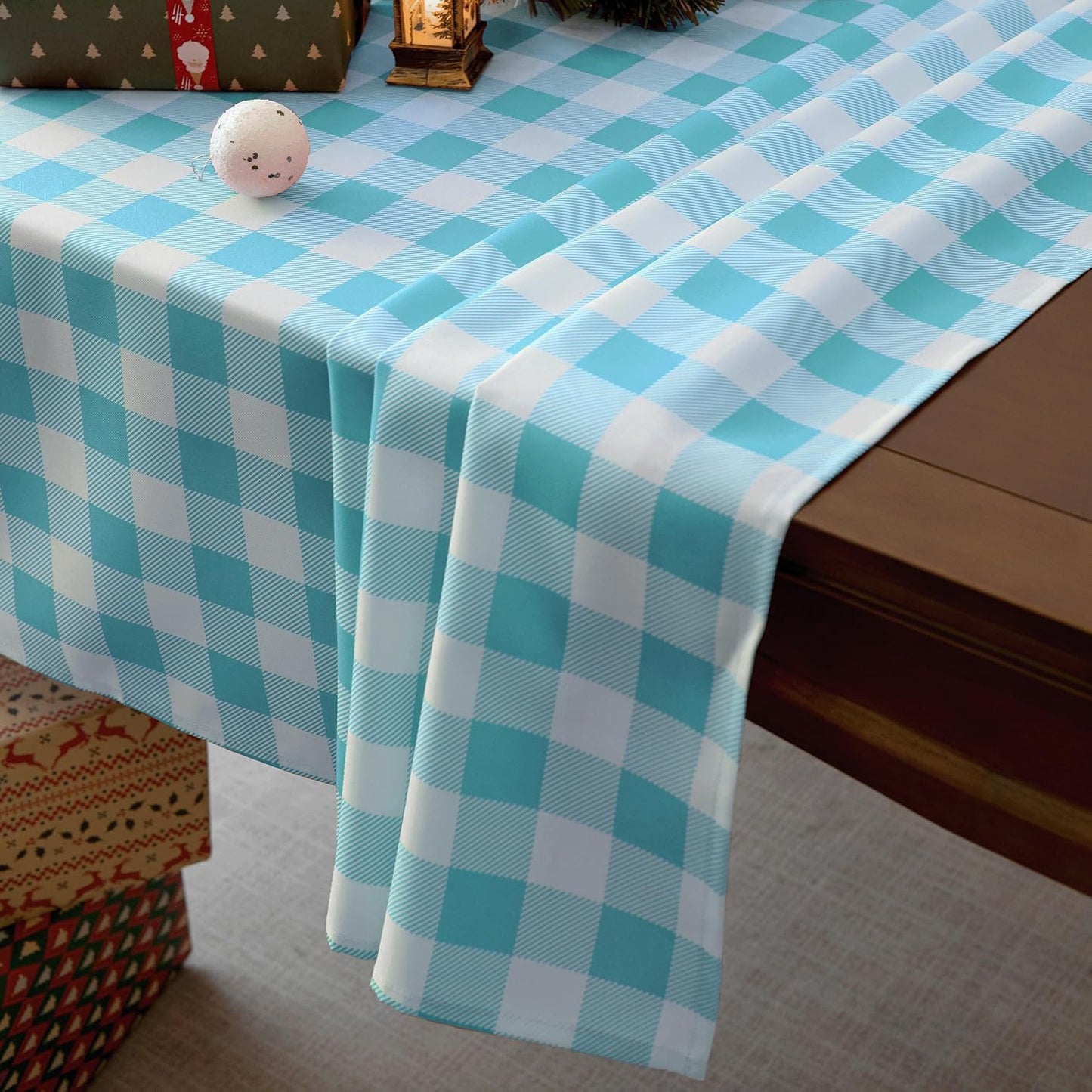Classic Gingham Tablecloth Fabric - Oblong 58x120 Water Resistant Chequered Pattern Table Cloth for Indoor/Outdoor Use - Tabletop Cover for Birthday, Picnics, Gardens, and Parties