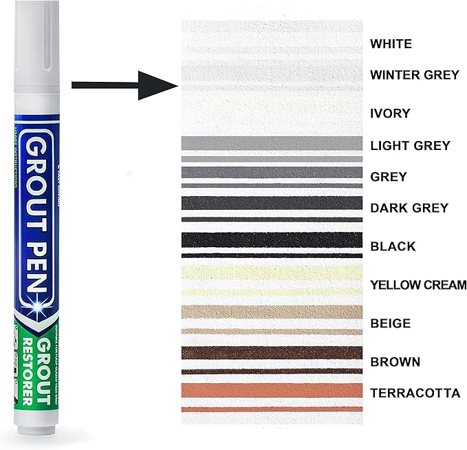 Grout Pen Tile Paint Marker: Winter Grey 1 Pack and 2 Pack with Extra Tips (Narrow, 5mm) - Waterproof Grout Colorant and Sealer Pen to Renew, Repair, and Refresh Tile Grout - Cleaner Floor Pens