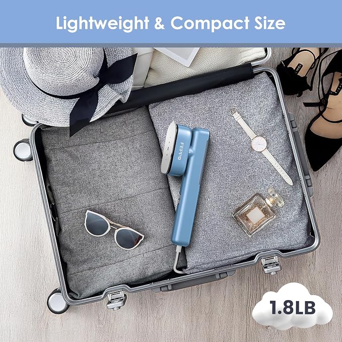 FEPPO Travel Steamer for Clothes, 110-240V Dual Voltage Portable Steamer & Iron 2 in 1, Fast Heat Up, 1100W Powerful Garment Steamer, Large Ceramic Heat Panel for Home & Global Traveling