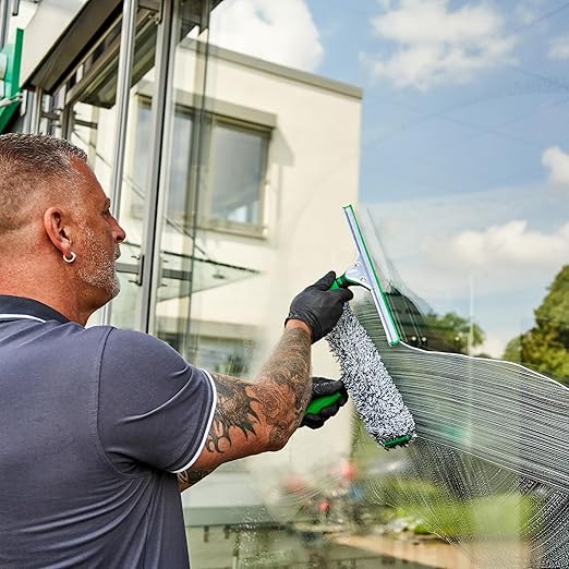 Unger Commercial Window Cleaning Kit – 3-in-1 Starter Set with 14" Squeegee, Microfiber Washer with T-Bar Handle & 3-Gallon Bucket – Complete Glass Cleaning System, WNK13