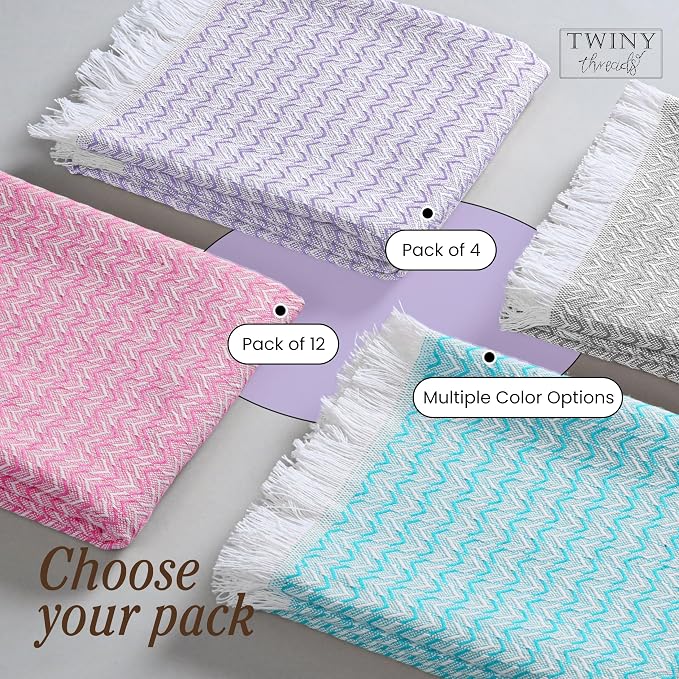 TWINY threads Kitchen Dish Towel Chevron Weave Mixed Color Pack, Premium 100% Cotton Kitchen Linen Set, Absorbent Quick Drying Dish Rags, Washable Reusable Multi Purpose, Set of 4, 16x26 Inches