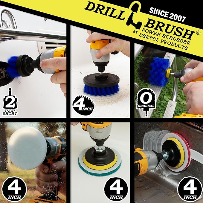 Cleaning Supplies - Drillbrush - Brush Drill Attachment Kit - Drill Brush Pads - Hot Tub Cleaner Brush - Pool Cleaner Brush - Scrub Brush - Power Cleaning Brush - Rotary Drill Brush Cordless Scrubber