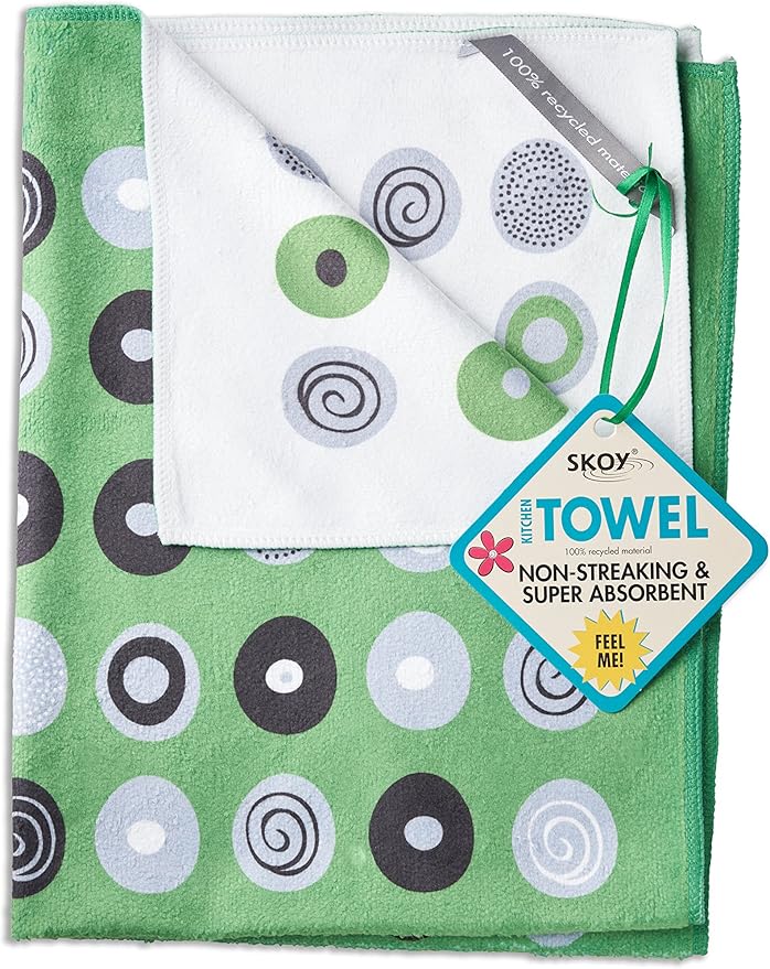 Skoy Cleaning Bundle - Cloth, Scrub, Green Towel and Sink Holder – Environmentally Friendly, Kitchen & Household Use, Plastic-Free Packaging, Great Gift Idea!