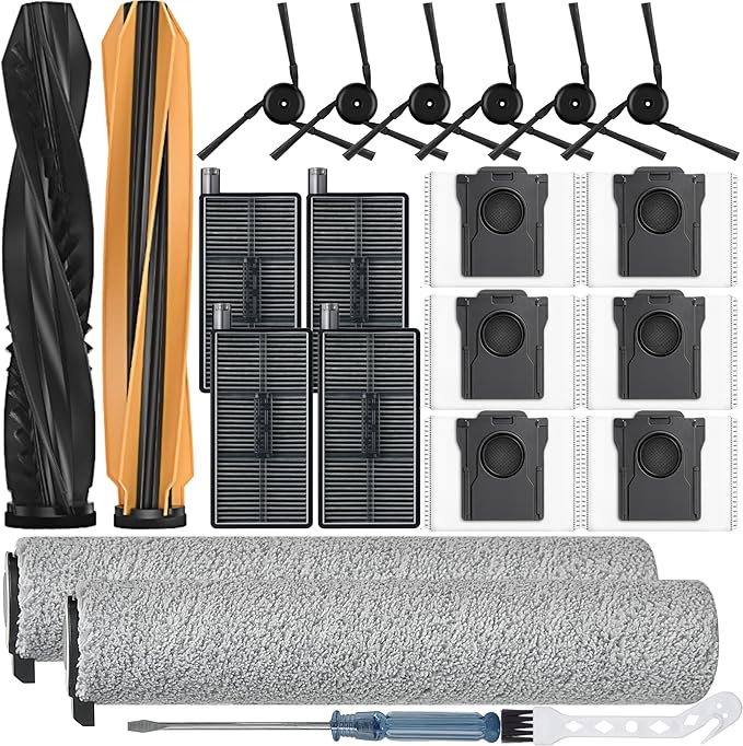 22 Pack Aqua10 Ultra Roller Accessories Kit for Aqua10 Roller/Aqua10 Ultra Roller Replacement Parts,2 Main Brush 2 Mopping Brushes 4 Hepa Filters 6 Side Brush 6 Vacuum Bags