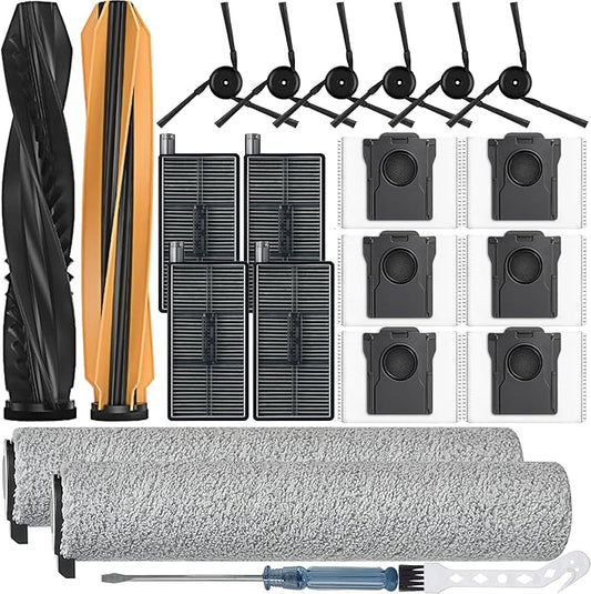 22 Pack Aqua10 Ultra Roller Accessories Kit for Aqua10 Roller/Aqua10 Ultra Roller Replacement Parts,2 Main Brush 2 Mopping Brushes 4 Hepa Filters 6 Side Brush 6 Vacuum Bags