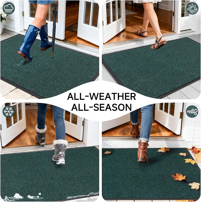 100pointONE Front Door Mat, Heavy Duty Indoor Outdoor Doormat for Entryway, 96" x 48" Low Profile Outdoor Mats for Home Entrance, Stain and Fade Resistant Welcome Mat for High Traffic Area, Green