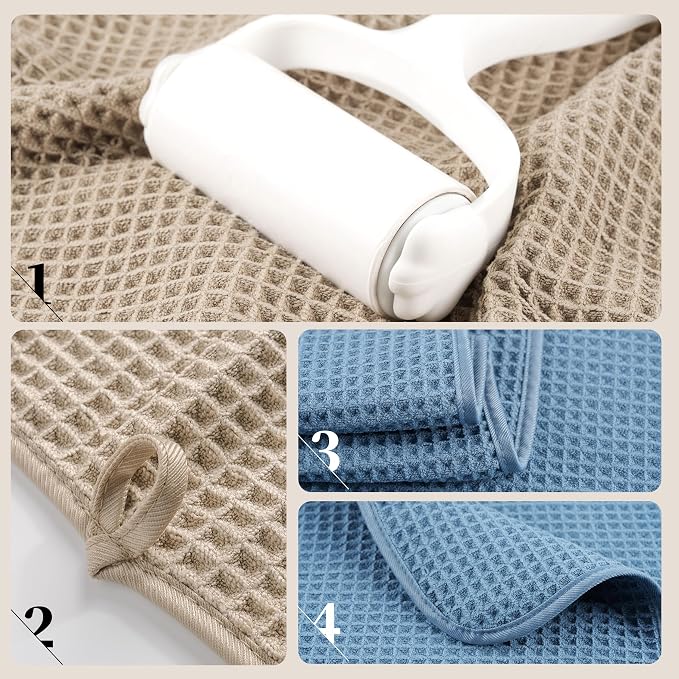 POLYTE 430 GSM Microfiber Oversize Quick Dry Lint Free Bath Towel, 60 x 30 in, 4 Pack (Waffle Weave)