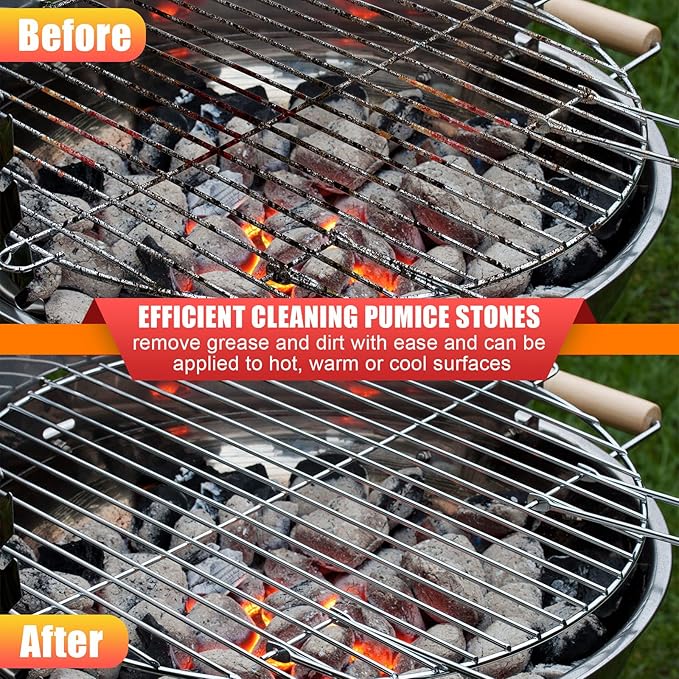 Kacctyen 16 Pcs Pumice Stones Scrubbing Grill Griddle Cleaning Brick Block Grill Cleaning Stone Griddle Scrubber Cleaner with 2 Pcs Handle for Outdoor BBQ Oven Flat Top Cookers Remove Greases Stains