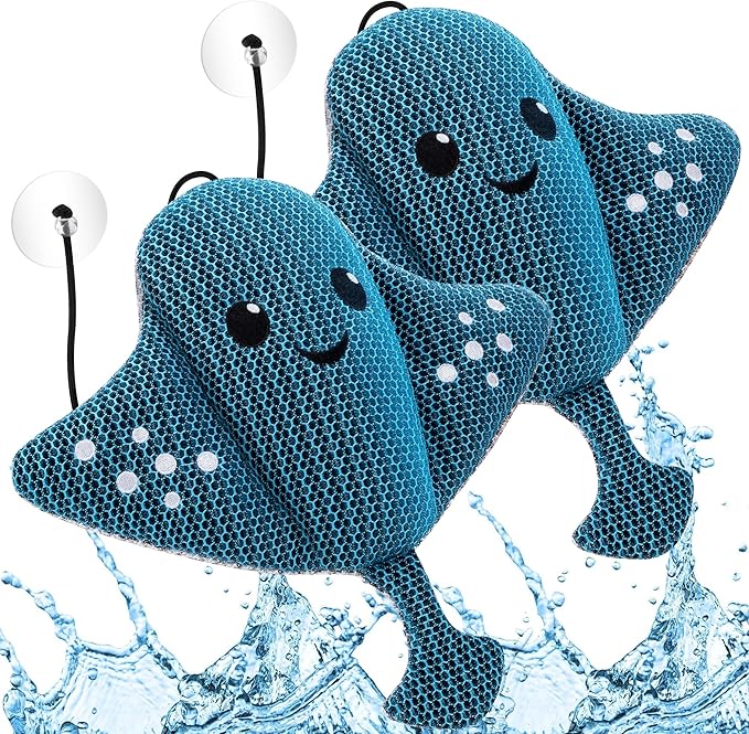 Ray Hot Tub Scum Absorber - Reusable Stingray Floating Spa Sponge & Oil Remover with Optional Tether - Washable Devilfish Oil Absorbing Sponge for Jacuzzi, Pool, and Bath (Manta Ray 2 Pack)