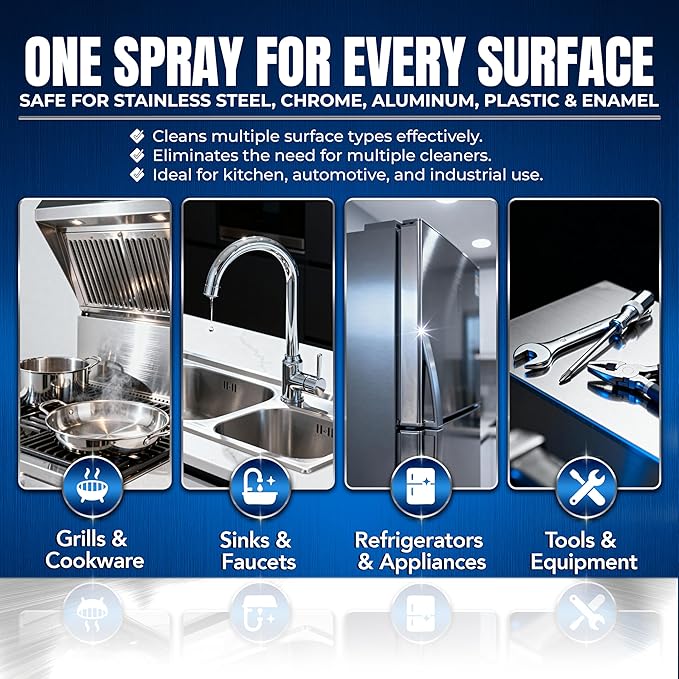Sheila Shine 1 Quart Stainless Steel Cleaner and Polish - Cleans, Polishes & Protects Kitchen Appliances, Refrigerators, Sinks, Ovens & Grills - Spray & Polish Stainless Steel Cleaner