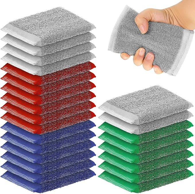 Thyle 24 Pack Steel Scrub Sponges for Dishes Non Scratch Scouring Multi Use Metal Scrubber Heavy Duty Dish Wash Kitchen Sponge for Pot Dish Washing Hard Surface Cleaning (Multicolored)