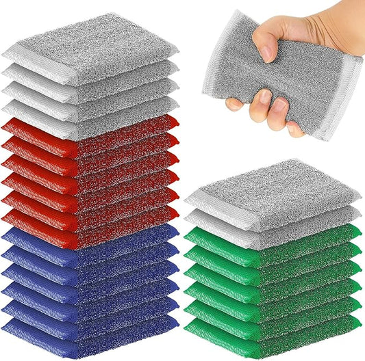 Thyle 24 Pack Steel Scrub Sponges for Dishes Non Scratch Scouring Multi Use Metal Scrubber Heavy Duty Dish Wash Kitchen Sponge for Pot Dish Washing Hard Surface Cleaning (Multicolored)