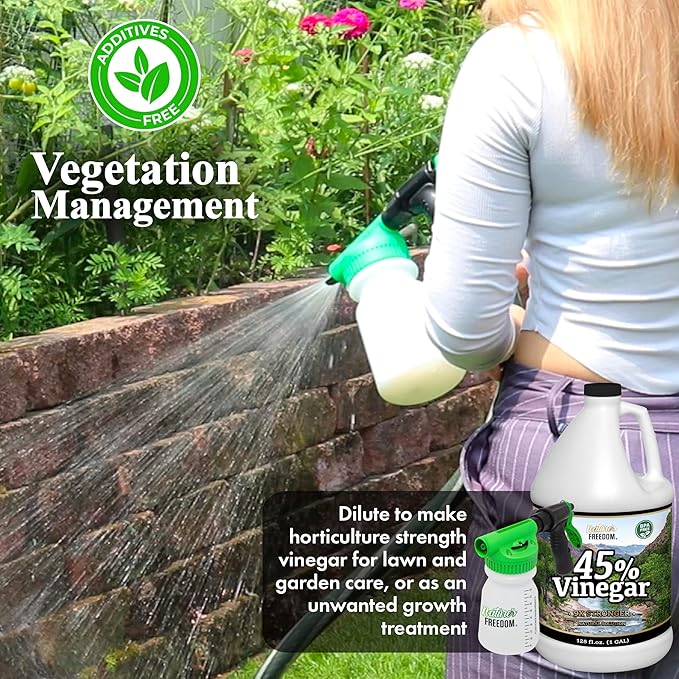 Nature's Freedom 45% Concentrated Vinegar with Hose End Sprayer, 1 Gallon - Dilutes to 9 Gallons - 9x Strength Multi-Purpose Solution