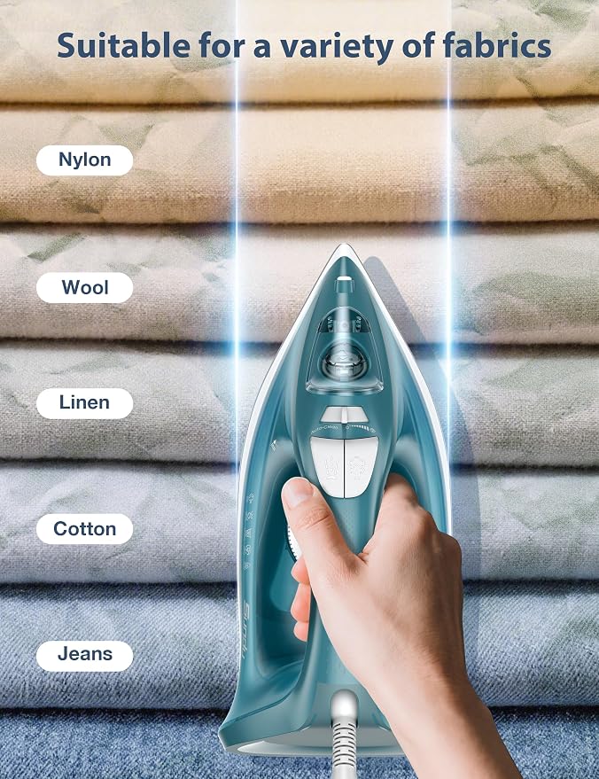 Sundu Steam Iron for Clothes with Rapid Heating Ceramic Coated Soleplate, 1500W with Precise Thermostat Dial, Self-Cleaning, Auto-Off, 44oz Water Tank for Home Clothes Ironing Use Green