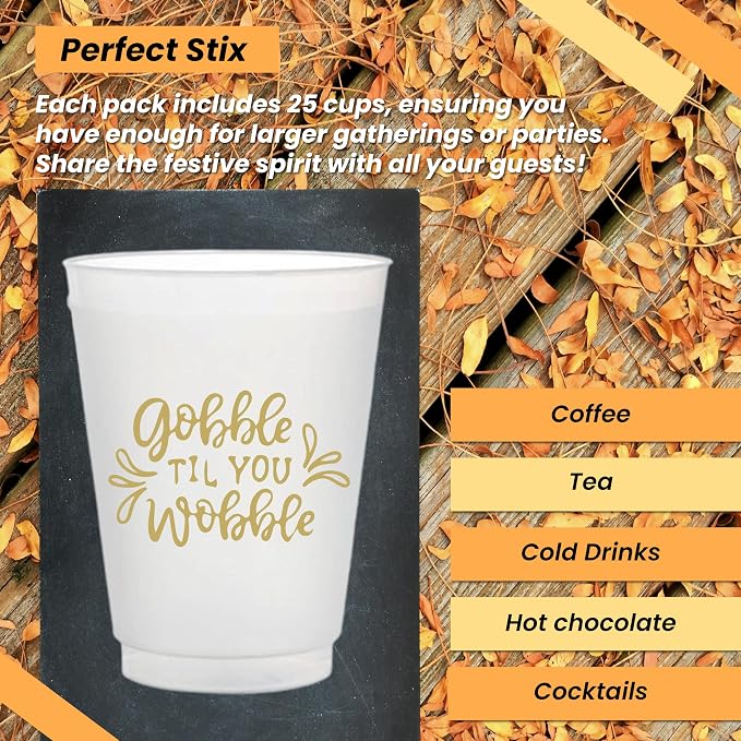 Perfect Stix 16oz Frost Flex Cups with Gobble Till You Wobble Print - Pack of 25ct