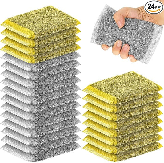 Thyle 24 Pack Steel Scrub Sponges for Dishes Non Scratch Scouring Multi Use Metal Scrubber Heavy Duty Dish Wash Kitchen Sponge for Pot Dish Washing Hard Surface Cleaning (Gray,Yellow)
