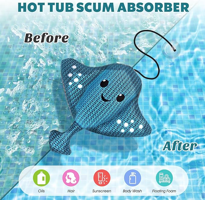 Hot-Tub-Scum-Absorber-Devilfish 2 Pack & Hot-Tub-Scum-Absorber-Professional-Paw 2 Pack Hot-Tub-Scum-Absober-Kits Floating-Sponge-Scum-Remover Reusable-Scum-Bug-Oil-Scum-Absorbing-Sponge