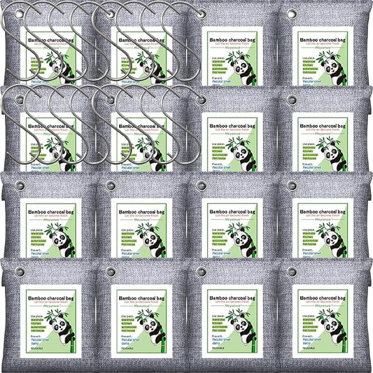 Activated Charcoal Odor Absorber for Strong Odor, Basement, Cars, Closets, Shoes, Smoke. 16 Pack Bamboo Charcoal Air Purifying Bags Deodorizer Odor Eliminator for Home