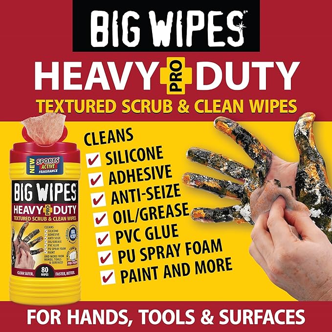 BIG WIPES Heavy Duty Industrial Hand Cleaning Wipes, Textured Scrubbing Degreaser Wipes for Mechanics and Tool Cleaner – 80 Count Canister (3 Pack)