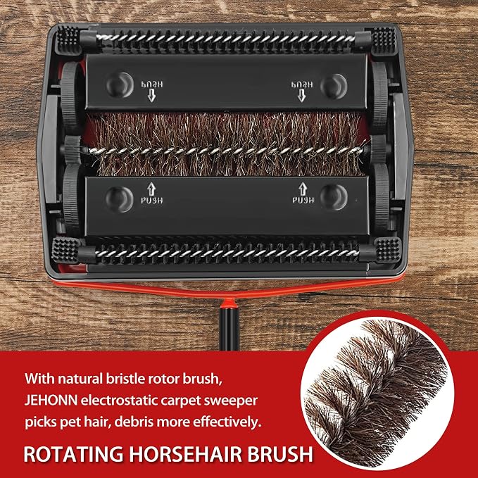 JEHONN Carpet Floor Sweeper with Horsehair, Broom and Dustpan Set for Home