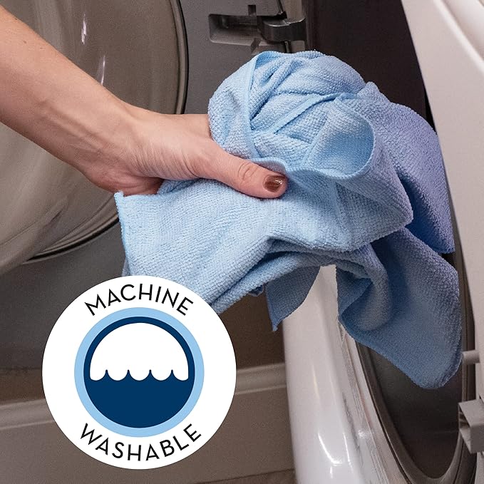 S&T INC. Microfiber Cleaning Cloth, Bulk Microfiber Towel for Home, Reusable and Lint Free Cloth Towels for Car, Light Blue, 11.5 Inch x 11.5 Inch, 25 Pack