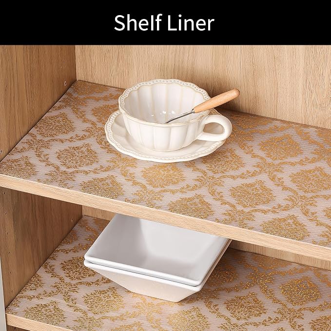 Cooyes Shelf Liner for Kitchen Cabinets – Non-Adhesive Waterproof Drawer Liner – Durable EVA Material Easy-to-Cut Shelf Paper for Refrigerator, Cupboard, Dresser with Modern Pattern