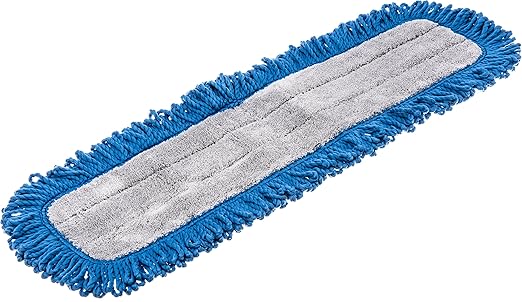 FLO-PAC Dry Mop Mop Pad, Looped Fringe with Microfiber Center for Floor and Wall Cleaning, 24 Inches, Blue, (Pack of 12)