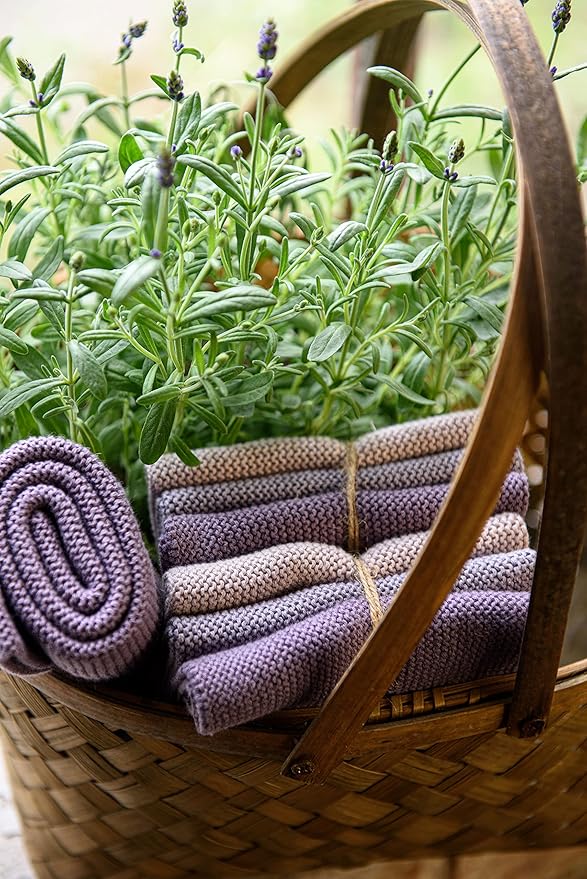 Solwang 3-Piece Danish Cotton Dishcloths in 100% Certified Organic Cotton Made in India (Dusty Purple Organic Combi)